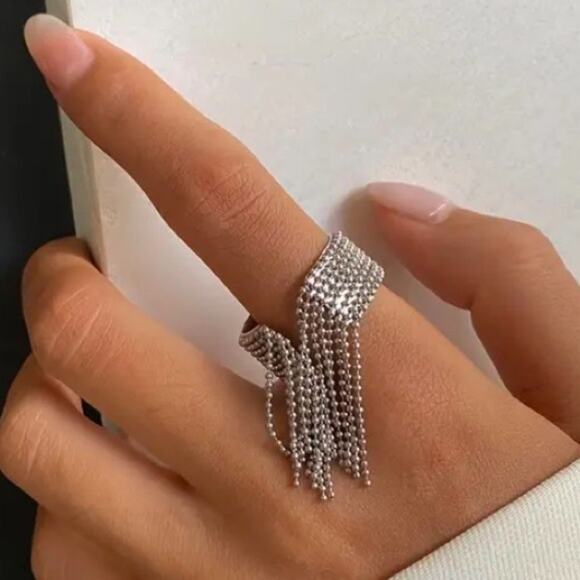 Stainless Steel Tassel Ring Beaded Adjustable Fringe Cascading - Picture 9 of 13